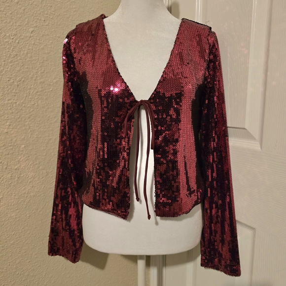 Express Tops - Express Pink‎ Sequin Tie-Front Top NWT Size XS